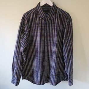 Jhane Barnes XL Vintage 90s Eclectic Grandpa Dadcore Striped Velvety Dress Shirt